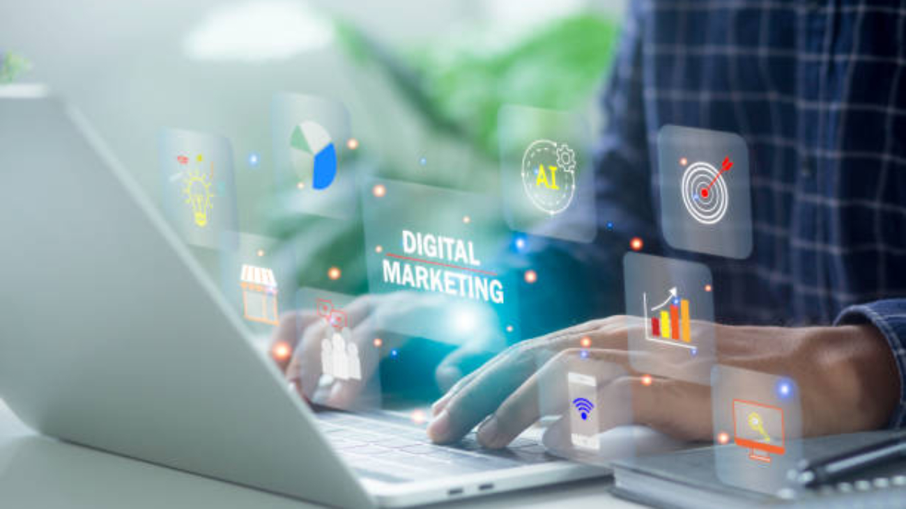 The idea is that online marketing digital channels relies on 'Internet' to communicate and analyze solutions and content developed in global network connection.