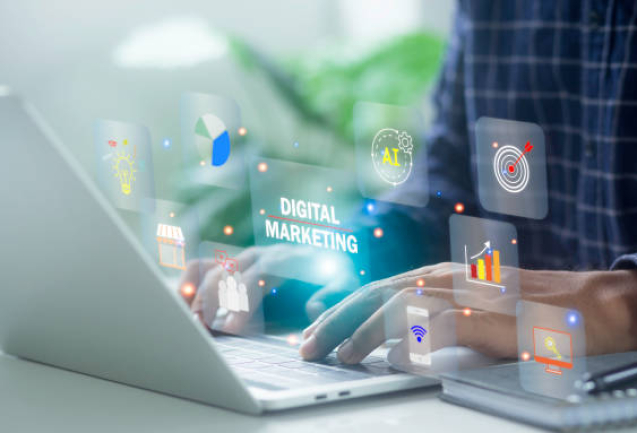 The idea is that online marketing digital channels relies on 'Internet' to communicate and analyze solutions and content developed in global network connection.