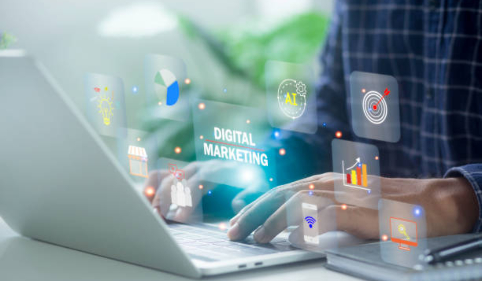 The idea is that online marketing digital channels relies on 'Internet' to communicate and analyze solutions and content developed in global network connection.